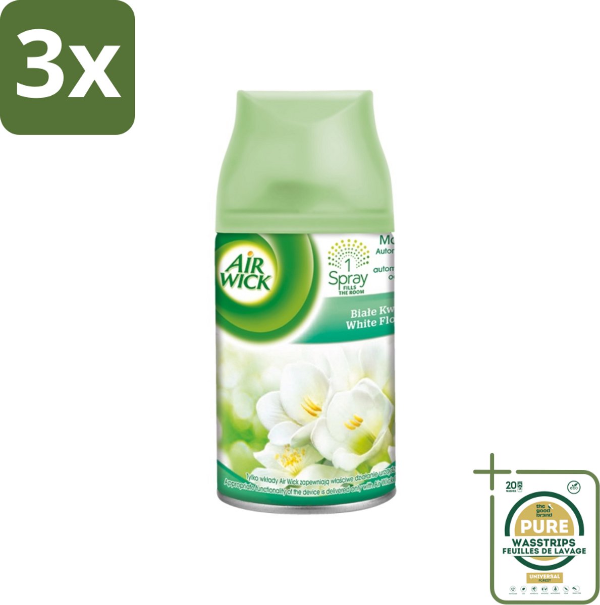 3 x Air Wick - Luchtverfrisser Navulling - Jasmijn & Witte Bloemen - Automatische Spray - 250 ml - Grootverpakking - Luchtverfrisser - Geur - Bloemige Geur - Jasmijn - Witte Bloemen