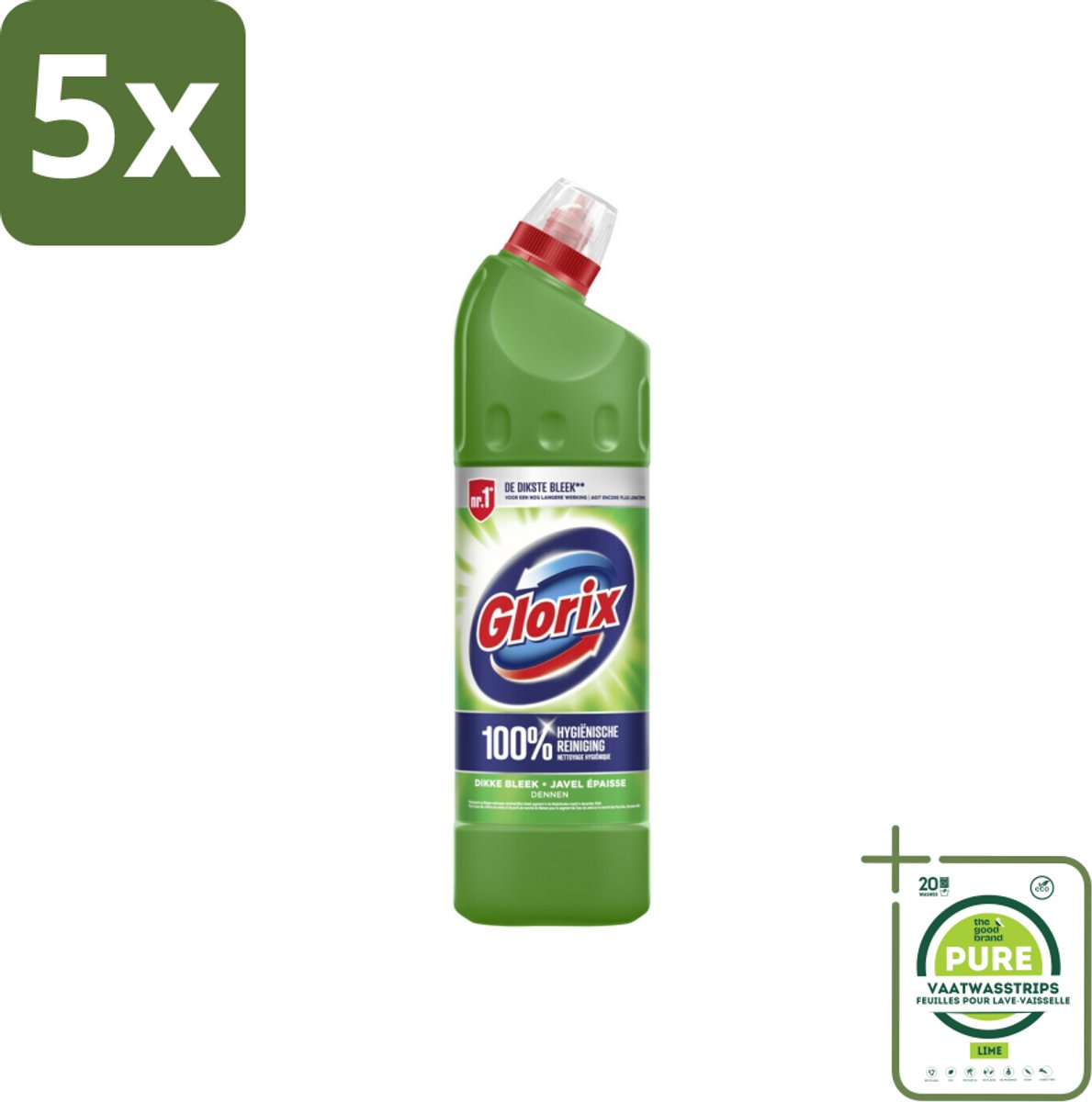 5 x Glorix - Bleek - Dennen - Bescherming tegen Kalkaanslag - 750 ml - Grootverpakking - Toilet Reinigen - Kalkaanslag Voorkomen - Hygiëne - Frisse Geur - Vuil Verwijderen