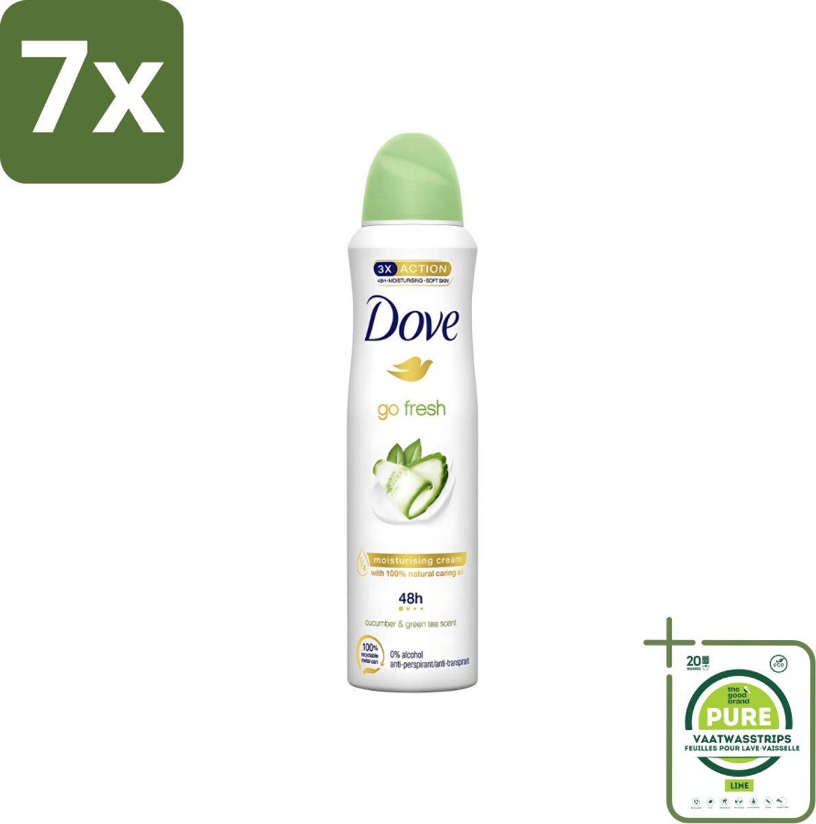 7 x Dove - Deodorant - Go Fresh Cucumber & Green Tea - Frisse en kalmerende geur - 250 ml - Grootverpakking - Cucumber & Green Tea Deodorant - Deodorant Spray - Fris Geur - Zweetbescherming - Geur Van Komkommer