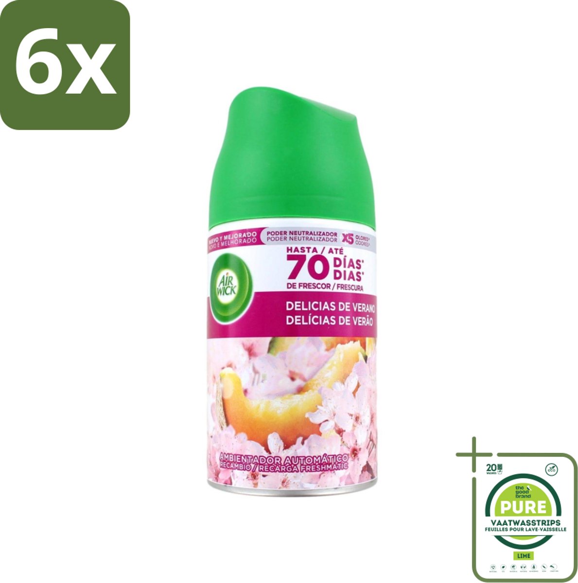 Air Wick - Luchtverfrisser Navulling - Zalige Zomer - Automatische Spray - 250 ml - Voordeelverpakking - 6 stuks - Zalige Zomer - Geurverspreiding