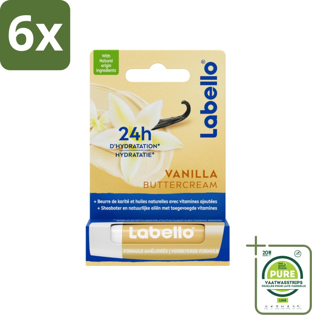 Labello Lippenbalsem Vanilla Buttercream 4.8 gr - Voordeelverpakking - 6 stuks - Lippenbalsem - Vanille
