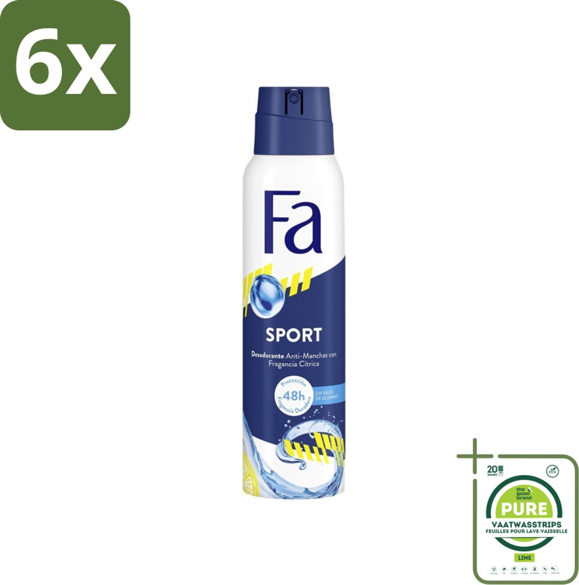 Fa - Deodorant Spray - Sport - Citroen - Tegen Vlekken - 48 uur Bescherming - 150 ml - Voordeelverpakking - 6 stuks - Sport deodorant - Citroen deodorant