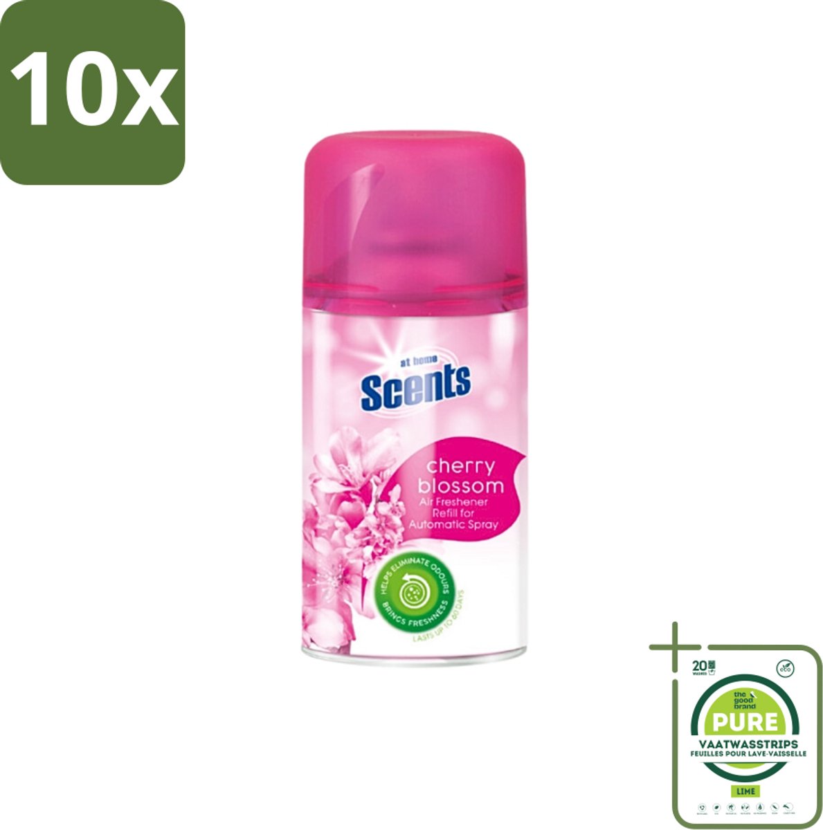 10 x At Home - Scents - Navulling - Cherry Blossom - Verfrissend - 250 ml - Grootverpakking - Kersenbloesem - Lentegeur - Frisse Geur - Luchtverfrisser - Geurverspreiding