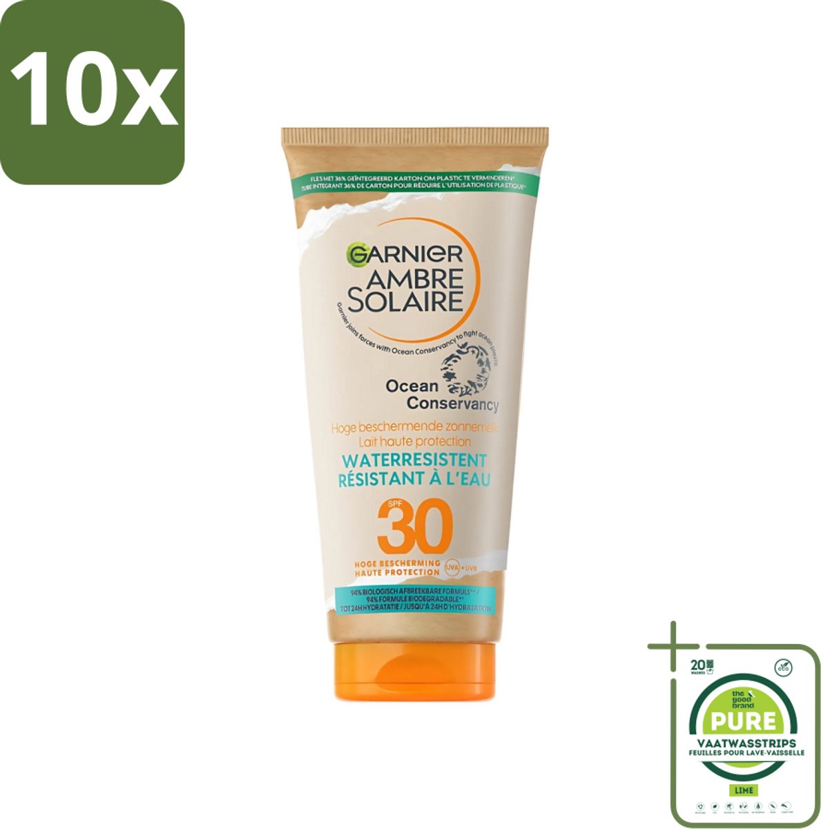 10 x Garnier - Ambre Solaire - Waterresistente Beschermende Zonnebrandmelk - SPF 30 - 175 ml - Grootverpakking - Zonbescherming - Zonnebrandmelk - SPF 30 - Waterresistent - Olievrije