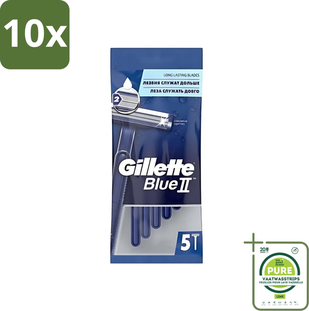 10 x Gillette - Blue II - Wegwerpscheermesjes - Precisie & Comfort - 5 Scheermesjes - Grootverpakking - Scheermesje - Wegwerpscheermesje - Gillette Blue Ii - Scheerresultaat - Scherpe Mesjes