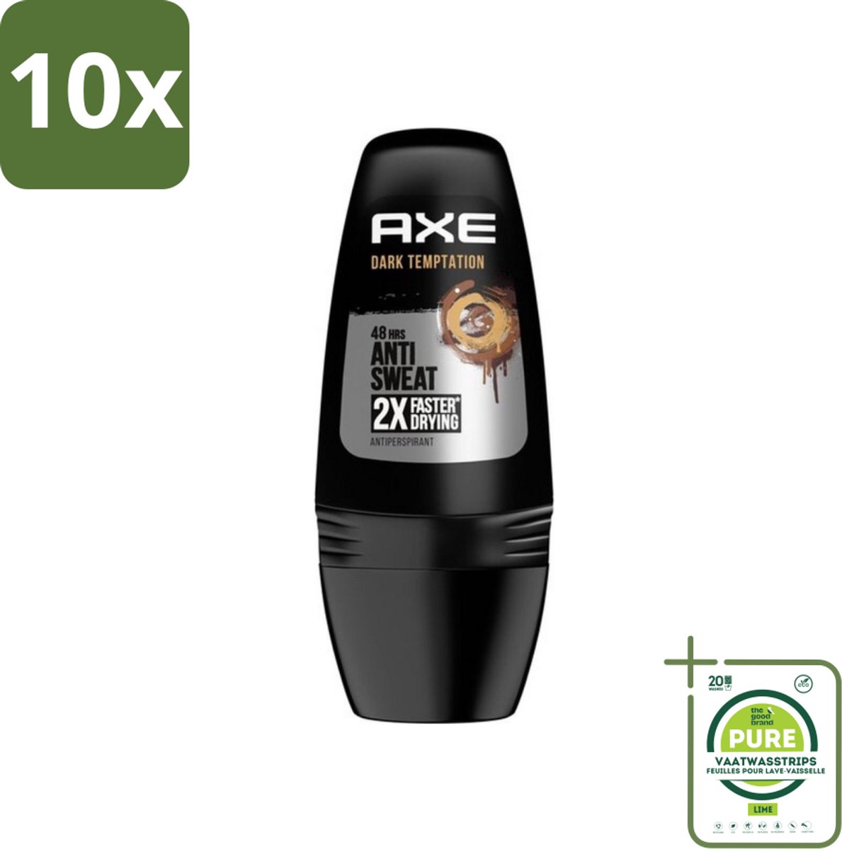 10 x Axe - Deodorant Roller - 48hrs Anti Sweat - Dark Temptation - Anti-transpirant - 50 ml - Grootverpakking - 48 Uur Bescherming - Antitranspirant Roller - Zweetbevochtiging - Geur - Chocolade