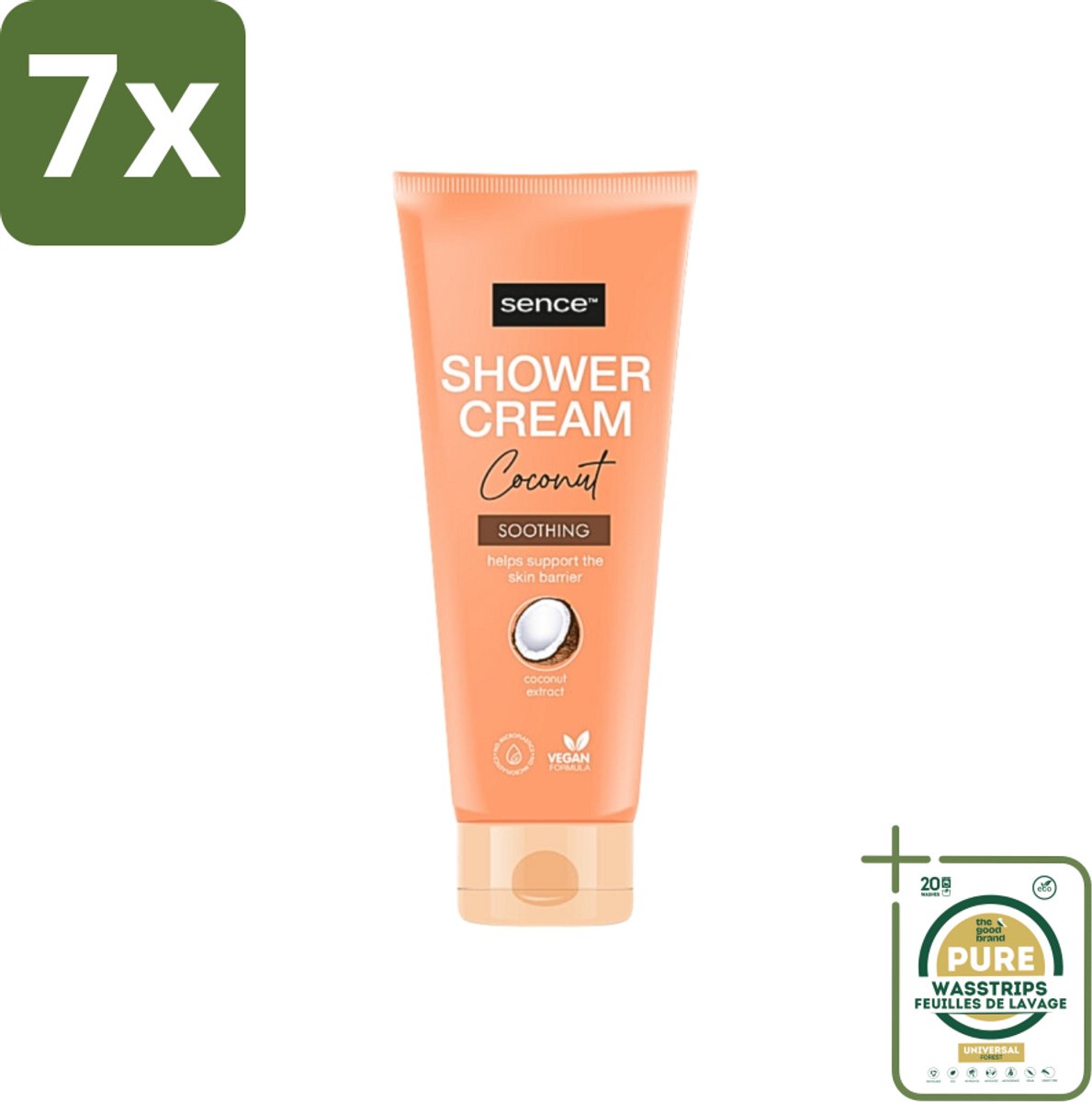 7 x Sence - Coconut - Douchecrème - Verzorgend - 200 ml - Grootverpakking - Douchecrème - Kokosgeur - Hydraterende Douchecrème - Verzorgende Douche - Tropisch Verwenmoment