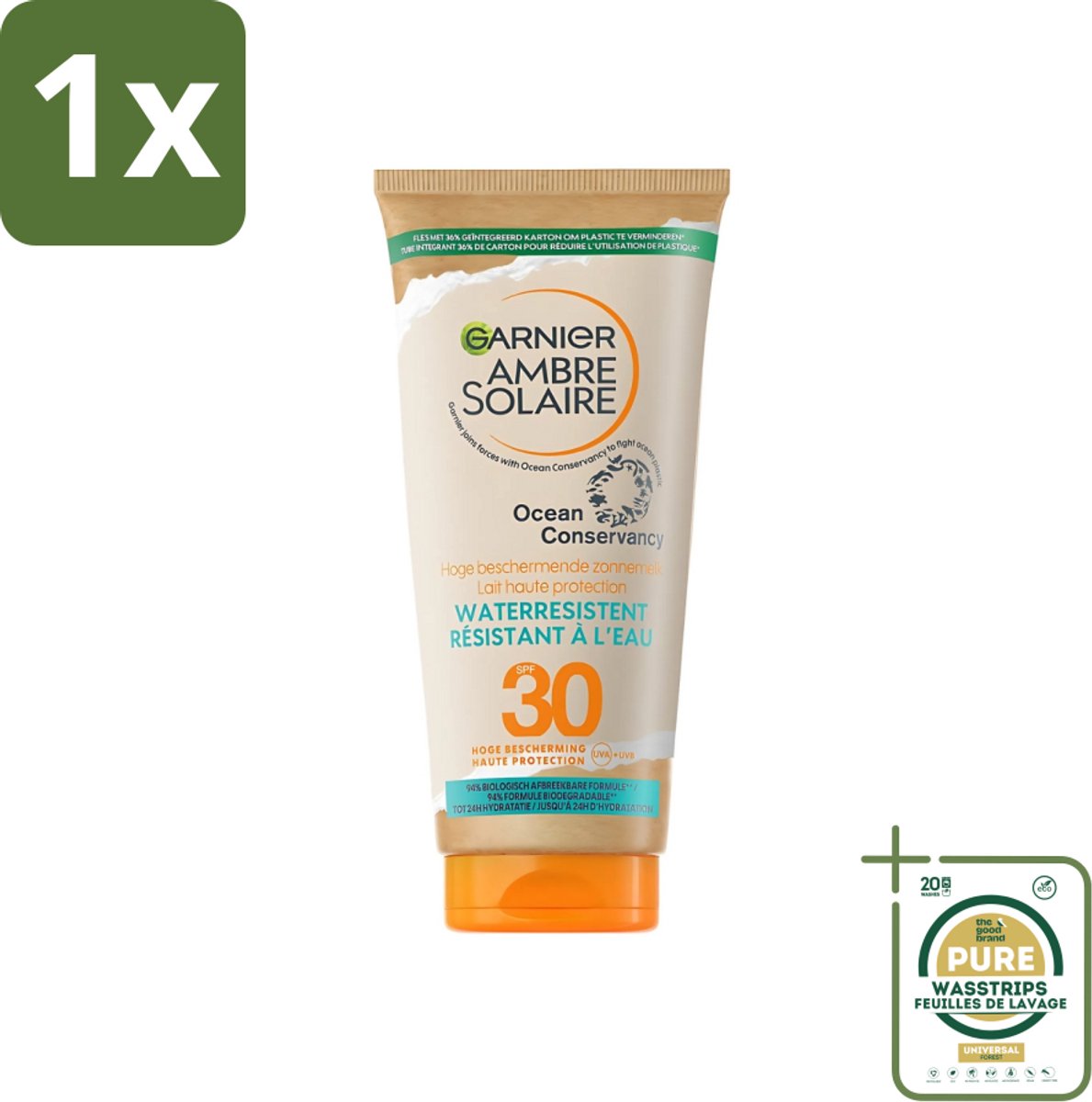 1 x Garnier - Ambre Solaire - Waterresistente Beschermende Zonnebrandmelk - SPF 30 - 175 ml- Zonbescherming - Zonnebrandmelk - SPF 30 - Waterresistent - Huidbescherming