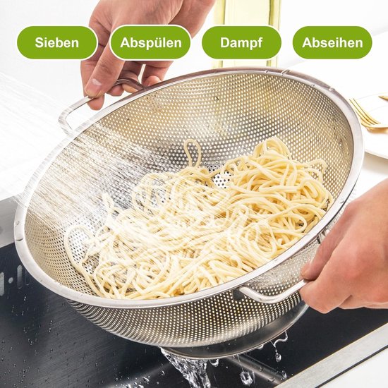 2 x RVS Pastamachines, RVS Keukenzeef met Handvatten, Afwasmachinebestendig, 22.5 cm & 28.5 cm, Perfect voor Thuis Koken en Pasta Bereiden — afbeelding 2
