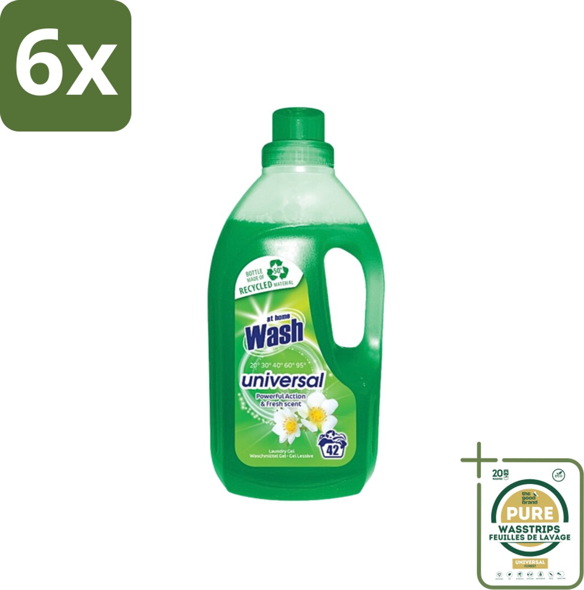 At Home - Wash - Wasmiddel - Alle Was - Frisse Geur - 42 Wasbeurten - Voordeelverpakking - 6 stuks - Textiel - Vlekken