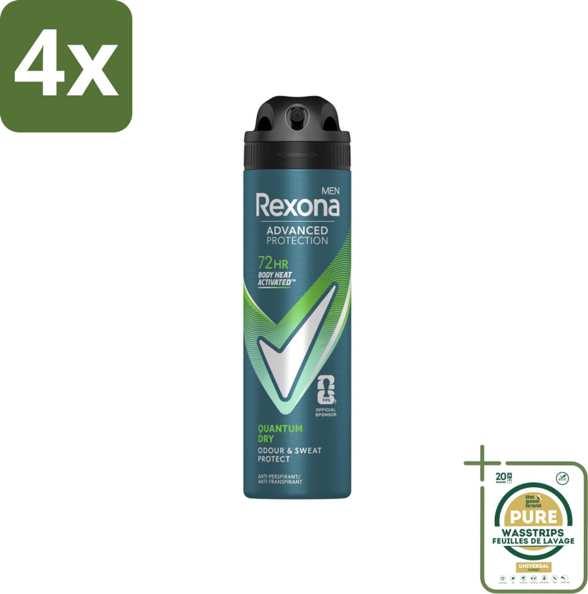 Rexona Men Deodorant Spray Advanced Protection Quantum Dry 150 ml - Voordeelverpakking - 4 stuks - Frisheid - Transpiratiebestendig