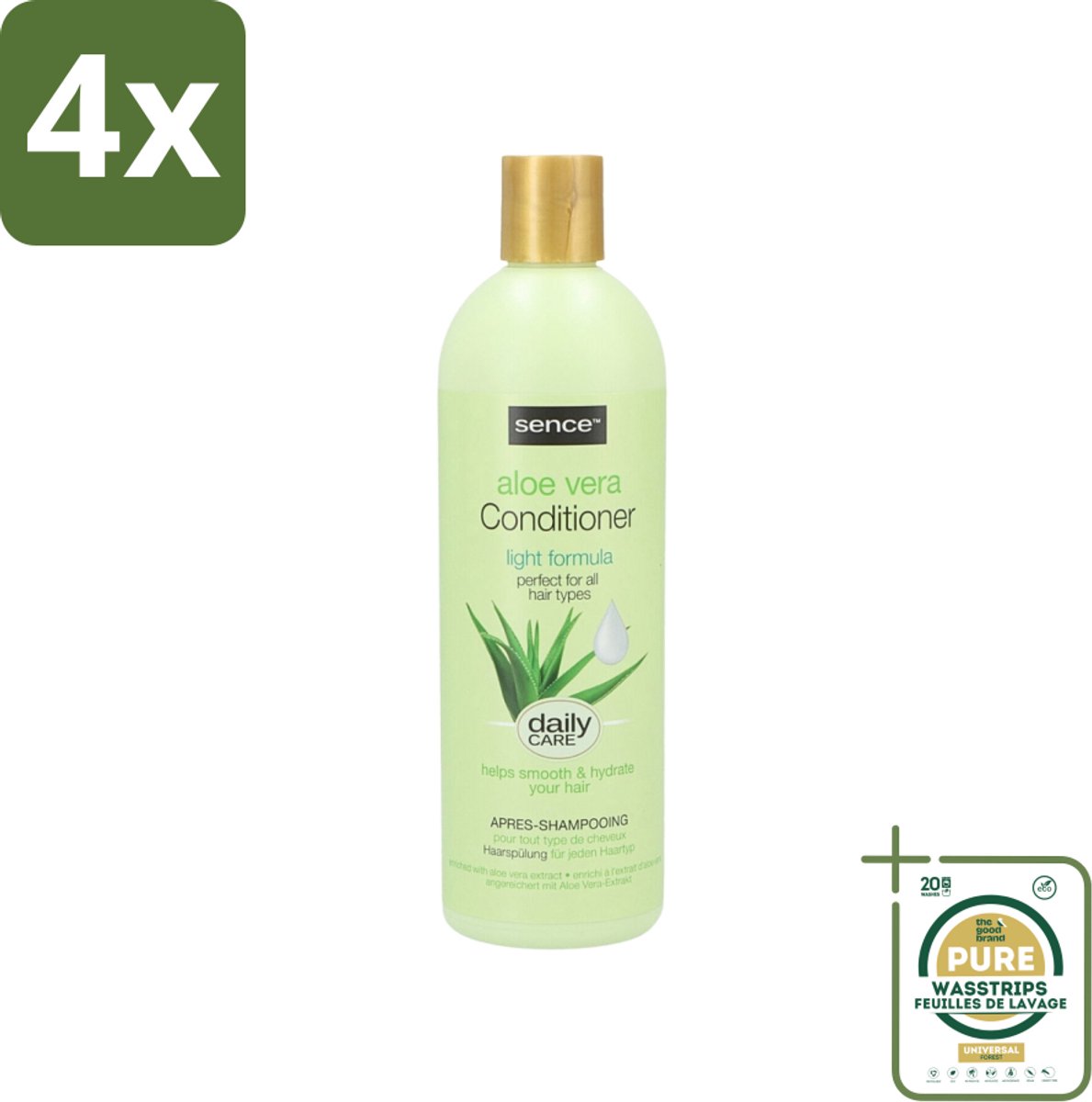 Sence - Aloë Vera - Conditioner - Hydraterend - 400 ml - Voordeelverpakking - 4 stuks - Beschadigd haar conditioner - Haar herstel