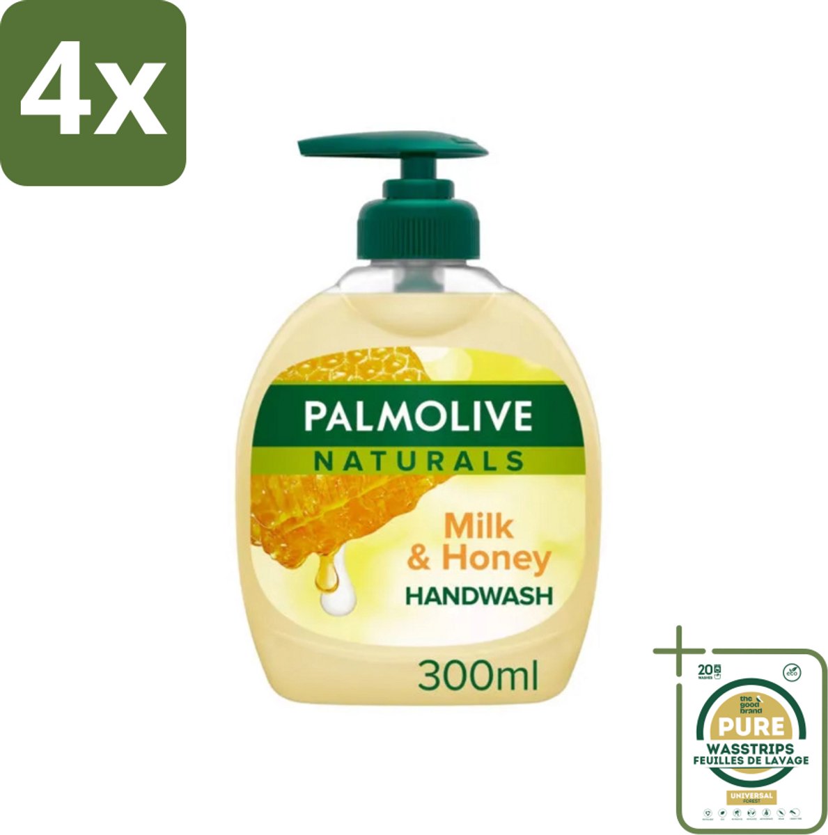 Pamlolive Naturals - Handzeep - Melk & Honing - 300 ml - Voordeelverpakking - 4 stuks - Zeepvrije handzeep - Handen verzorgen