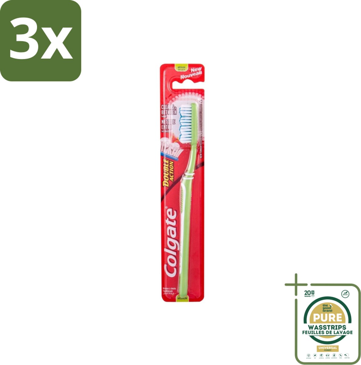 3 x Colgate - Tandenborstel - Double Action Medium - 1 Tandenborstel - Grootverpakking - Tandenborstel - Mondhygiëne - Tandenborstel Medium - Colgate - Tandenborstel Dubbele Actie