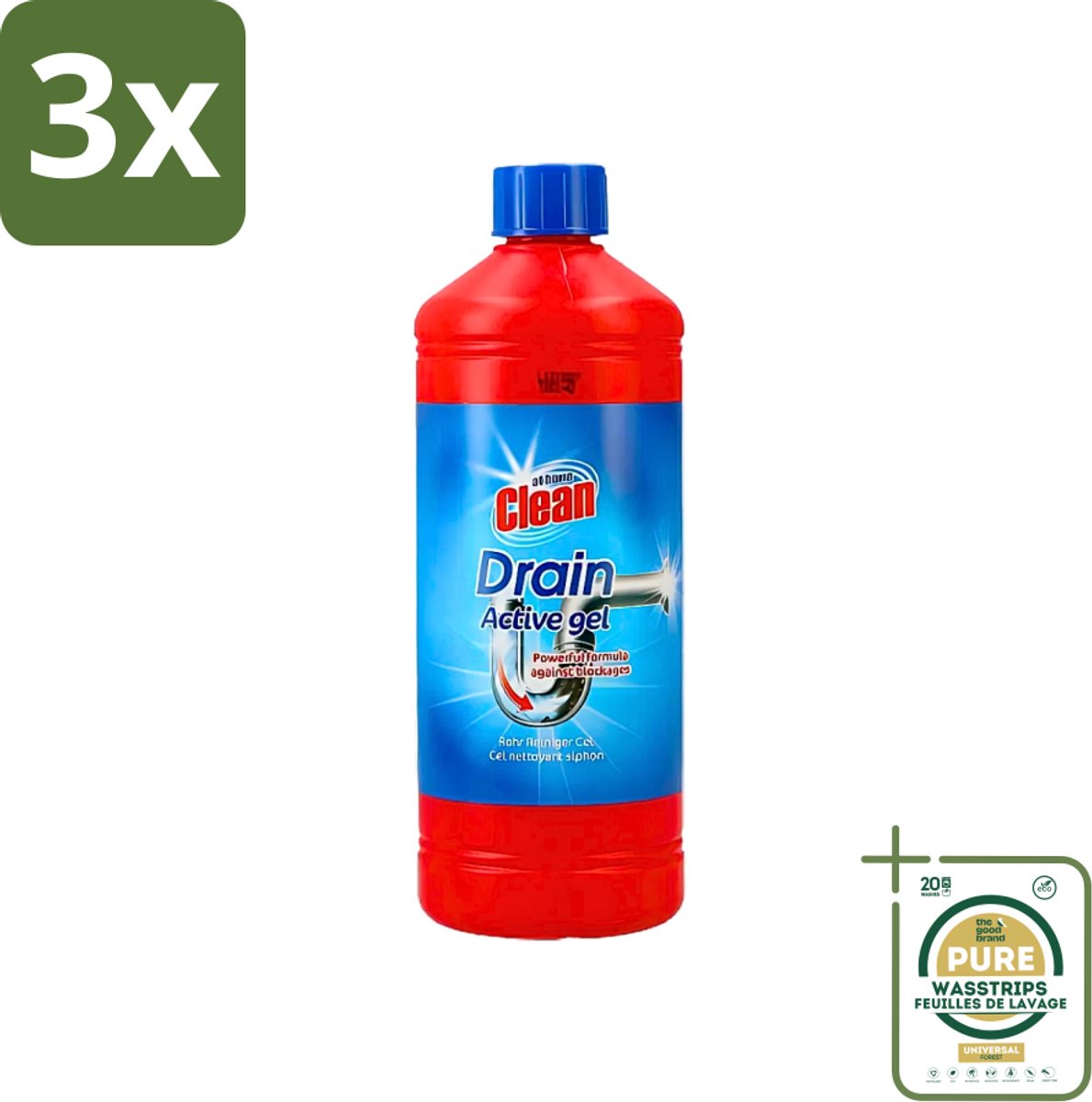 3 x At Home - Clean - Afvoer Ontstopper - Gel - Sterk - 1 L - Grootverpakking - Afvoer Ontstopper Gel - Afvoer Ontstopper - Verstopping Oplossen - Afvoer Verstopt - Afvoer Ontstoppen