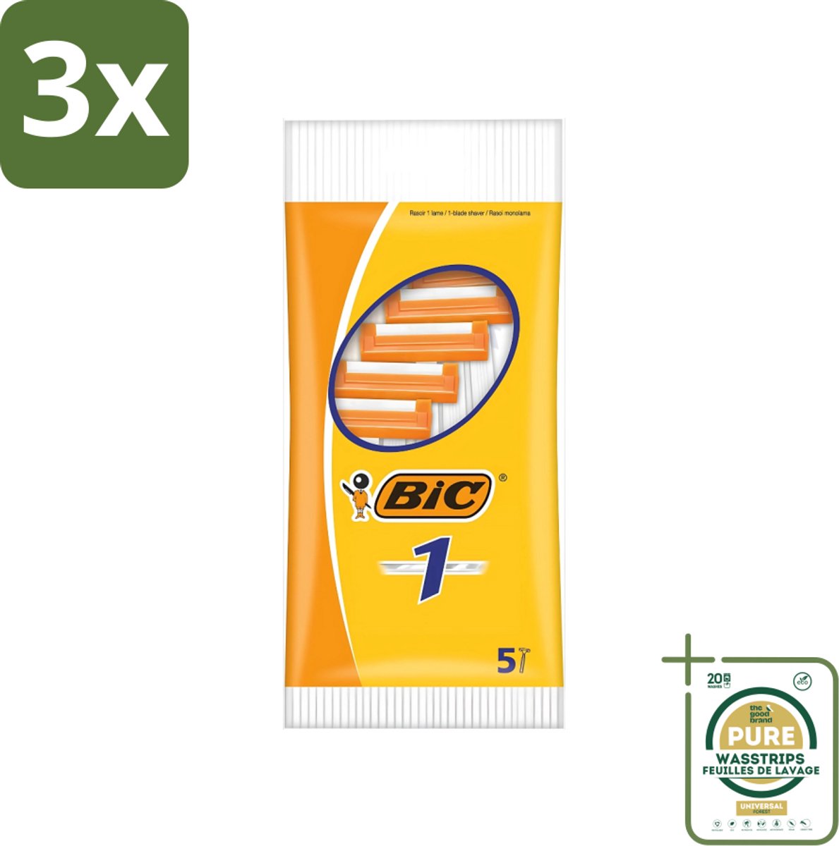 3 x Bic - Scheermesjes - Enkel Mesje - Wegwerpmesjes - 5 Scheermesjes - Grootverpakking - Scheermesje - Wegwerpmesje - Enkel Mesje - Roestvrij Staal Mesje - Chroomcoating