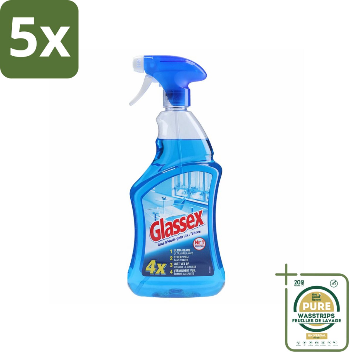 5 x Glassex Glas & Multi Schoonmaakspray 750 ml - Grootverpakking - Schoonmaken - Reinigen - Glas Reinigen - Spiegel Reinigen - Ruiten Reinigen