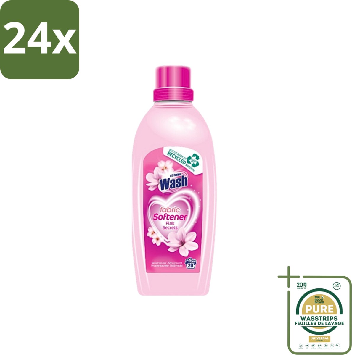 At Home - Wash - Wasverzachter - Pink Secrets - 20 Wasbeurten - Voordeelverpakking - 24 stuks - Wasverzachter voor kleding - Wasverzachter voor alle stoffen