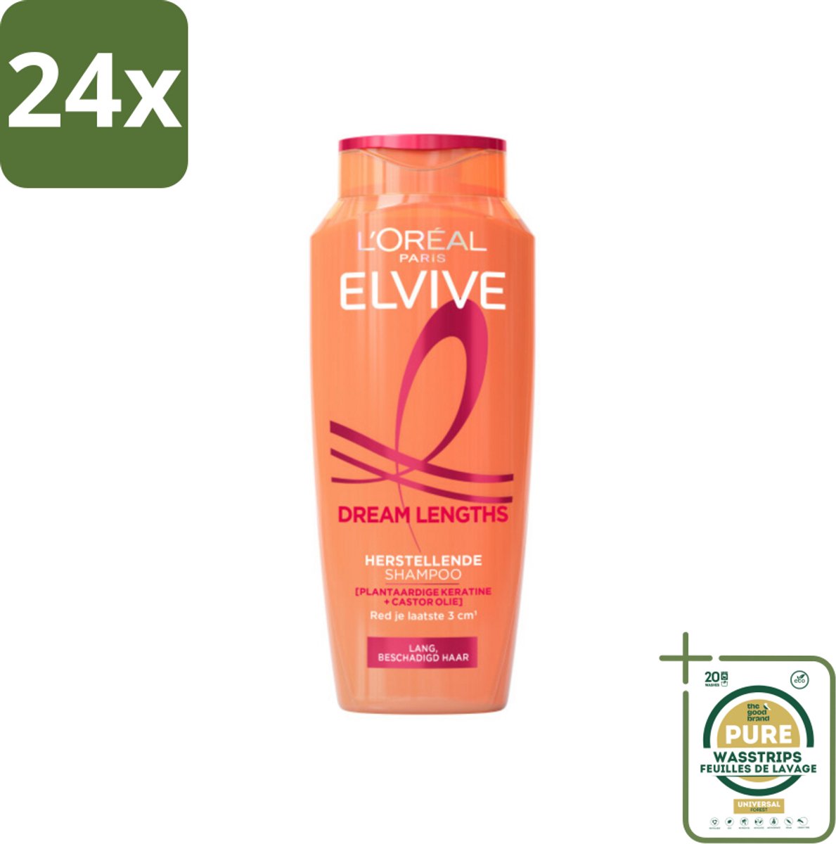 L'Oréal Elvive Dream Lengths Shampoo 250 ml - Voordeelverpakking - 24 stuks - Herstel shampoo - Keratine shampoo