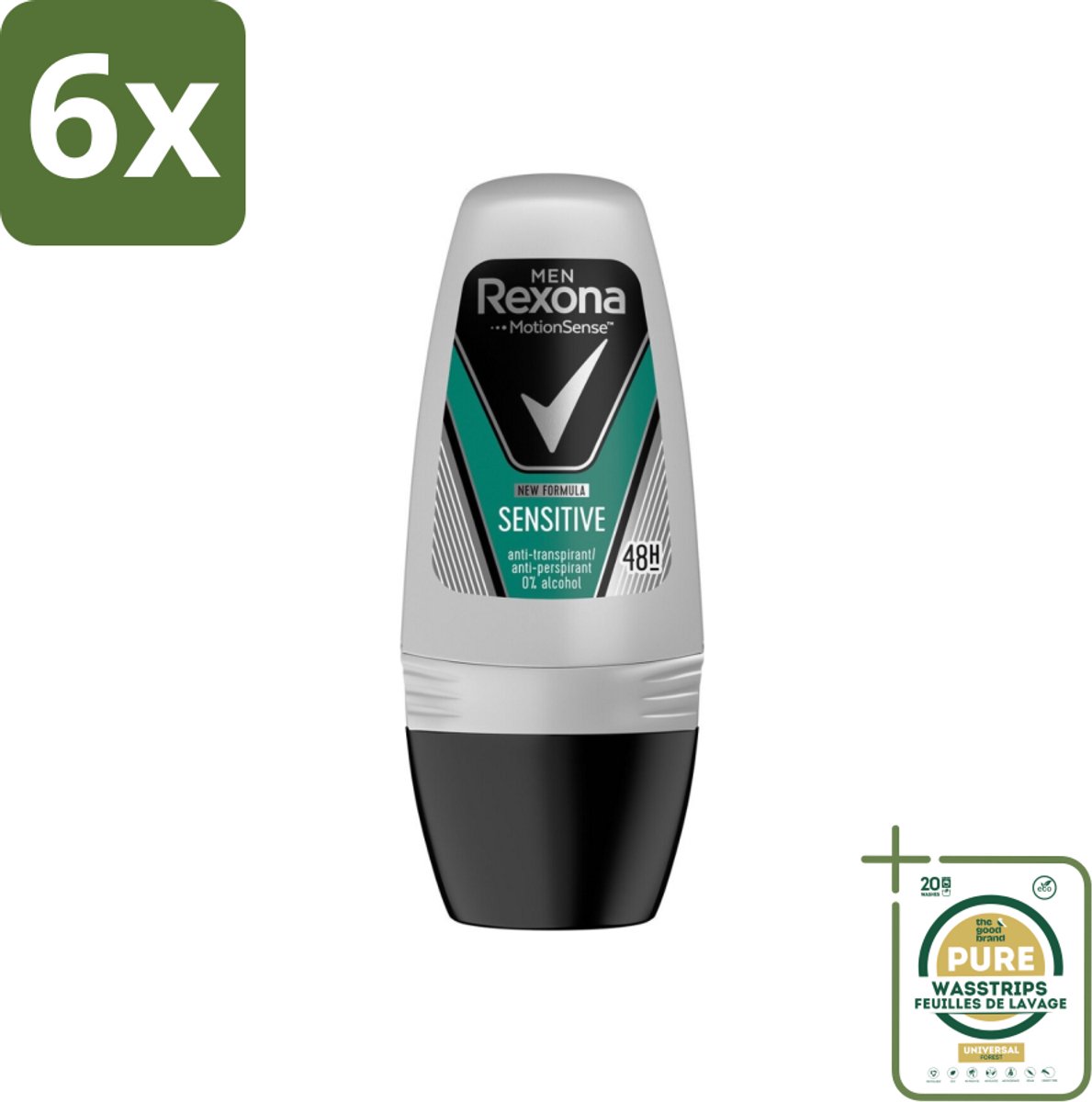 Rexona Men - Sensitive - Deo Roll-on - Anti-transpirant - 50 ml - Voordeelverpakking - 6 stuks - Roll-on deodorant - Anti-transpirant