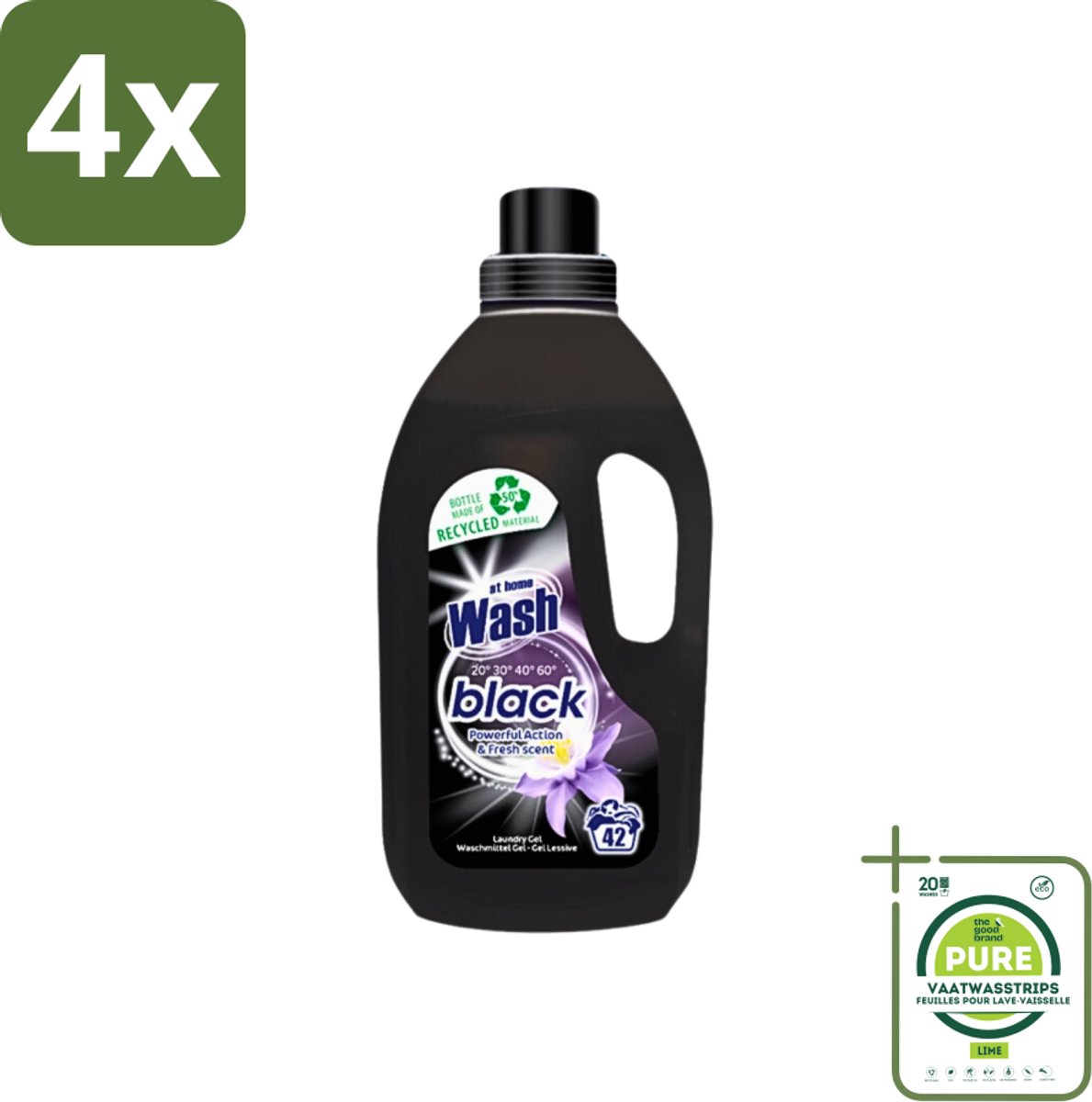 At Home - Wash - Wasmiddel - Zwarte Was - Frisse Geur - 42 Wasbeurten - Voordeelverpakking - 4 stuks - Wasmiddel zwart - Zwart textiel