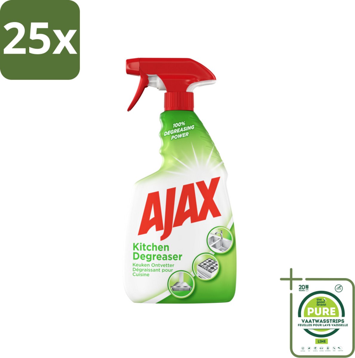 25 x Ajax Keukenspray 750 ml - Grootverpakking - Keuken Ontvetter - Vet Verwijderen - Keuken Reinigen - Ontvetter Spray - Hardnekkig Vet Verwijderen