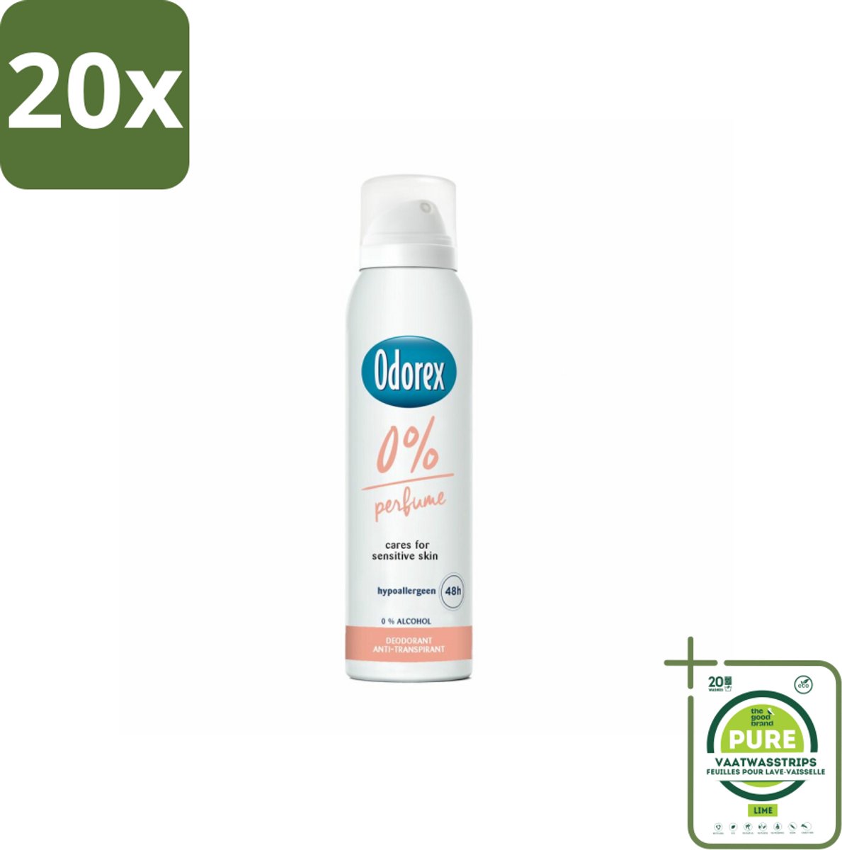 20 x Odorex - Deodorant Spray - 0% Parfum - Zonder Geurstoffen - 150 ml - Grootverpakking - 0% Parfum - Geurstoffen - Gevoelige Huid - Deospray - Alcoholvrij