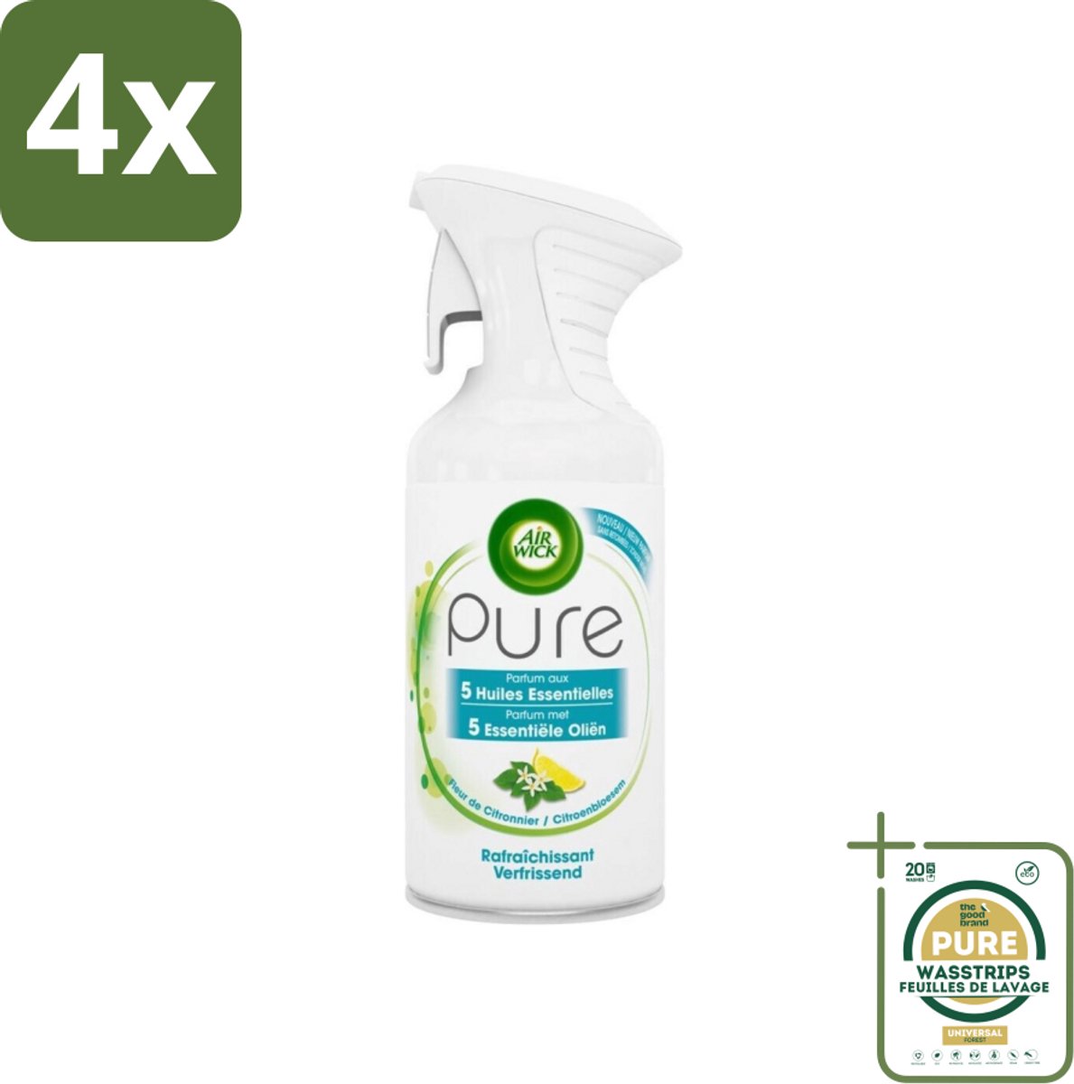 Air Wick - Luchtverfrisser - Essentiële Oliën - Citroenbloesem - Spray - 250 ml - Voordeelverpakking - 4 stuks - Luchtverfrisser spray - Essentiële oliën