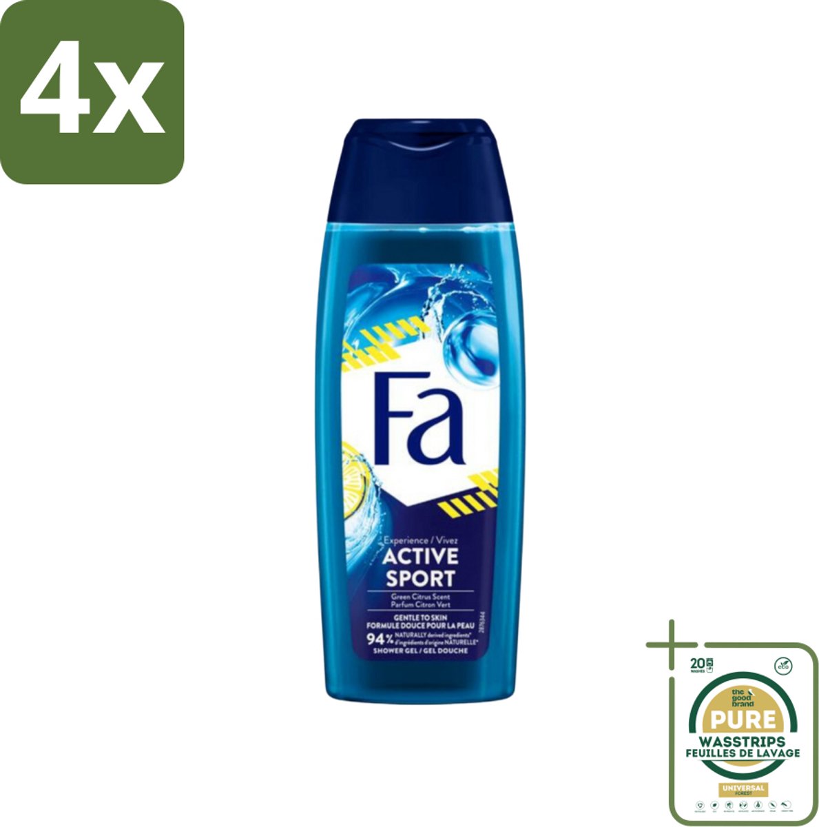 Fa Men - Douchegel - Active Sport - Verfrissend - Green Citrus - 250 ml - Voordeelverpakking - 4 stuks - Sport deodorant - Verfrissend