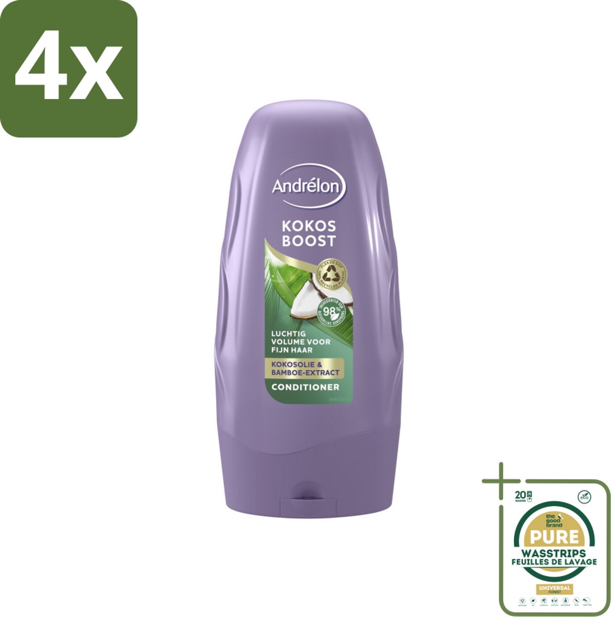 Andrélon - Kokos Boost - Conditioner - Intensieve Voeding - 250 ml - Voordeelverpakking - 4 stuks - Voeding - Kokosolie