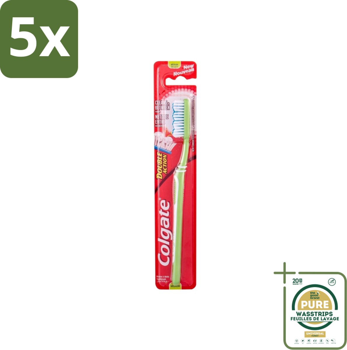 5 x Colgate - Tandenborstel - Double Action Medium - 1 Tandenborstel - Grootverpakking - Tandenborstel - Mondhygiëne - Tandenborstel Medium - Colgate - Tandenborstel Dubbele Actie