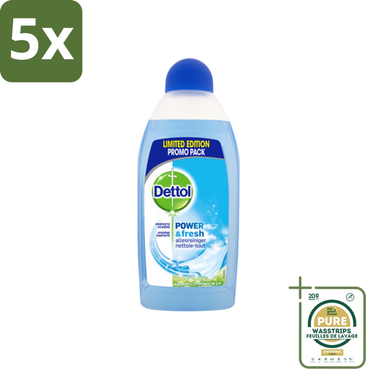 5 x Dettol Power & Fresh Allesreiniger Katoenfris 500 ml - Grootverpakking - Allesreiniger - Vet Verwijderen - Voedselresten Verwijderen - Vuil Verwijderen - Katoenfris Geur