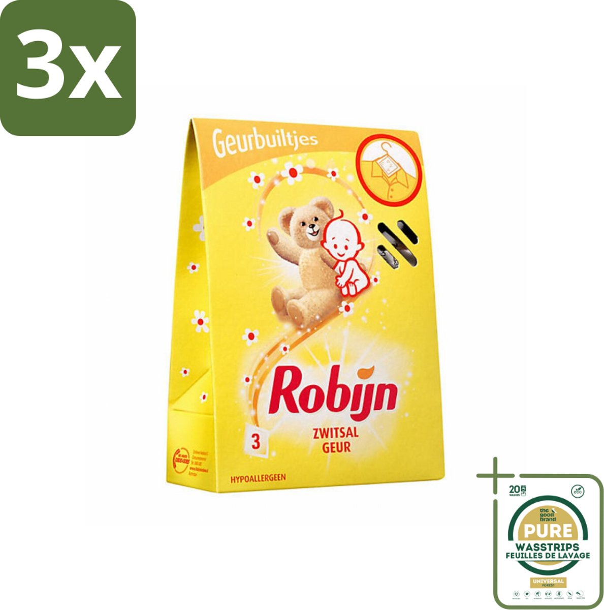 3 x Robijn Geurbuiltjes Zwitsal 3 stuks per verpakking - Grootverpakking - Zwitsal Geur - Babygeur - Geurbuiltjes - Kastgeur - Ladegeur