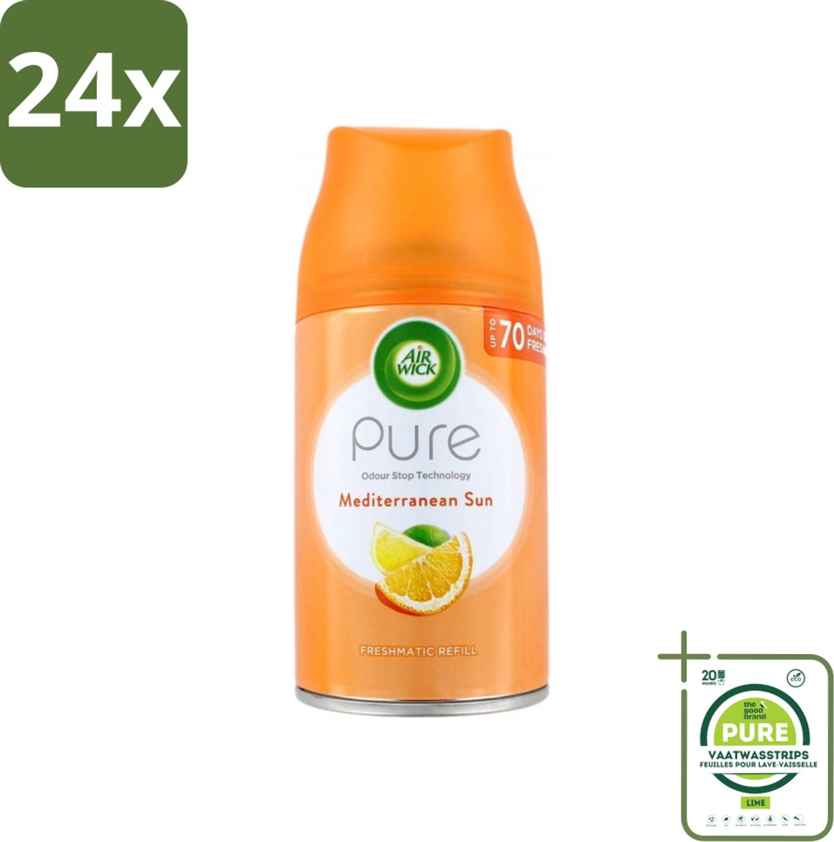 Air Wick - Luchtverfrisser Navulling - Mediterrane Zon - Automatische Spray - 250 ml - Voordeelverpakking - 24 stuks - Luchtverfrisser - Automatische geur