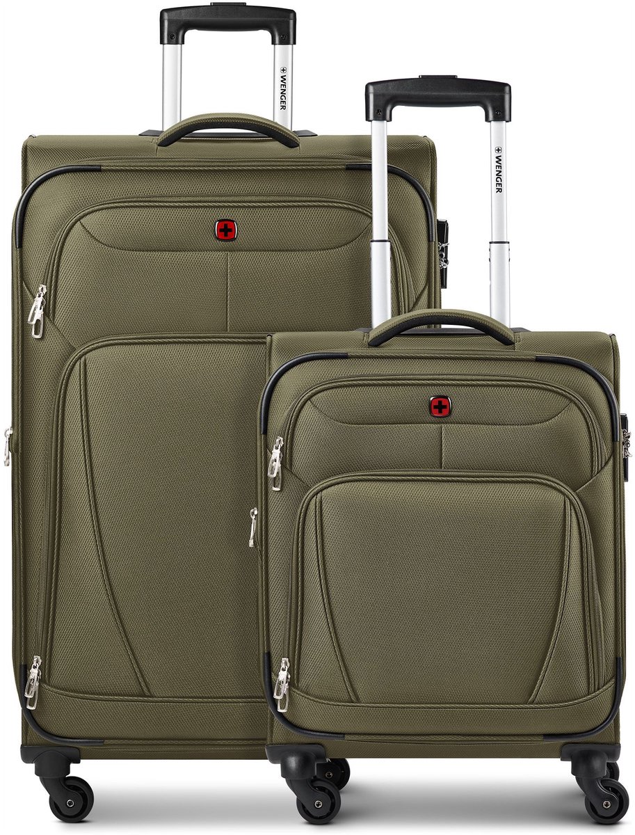 Wenger Beaumont kofferset met 4 wielen, maten S en L, met uitbreidingsplooi - Zachte bagage - Combinatieslot - olive