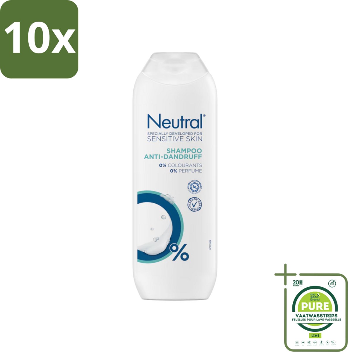 10 x Neutral - Shampoo - Gevoelige Huid - Anti-Roos - 0% Kleurstof & Parfum - 250 ml - Grootverpakking - Anti-roos Shampoo - Gevoelige Huid - 0% Parfum - 0% Kleurstof - 0% Parabenen