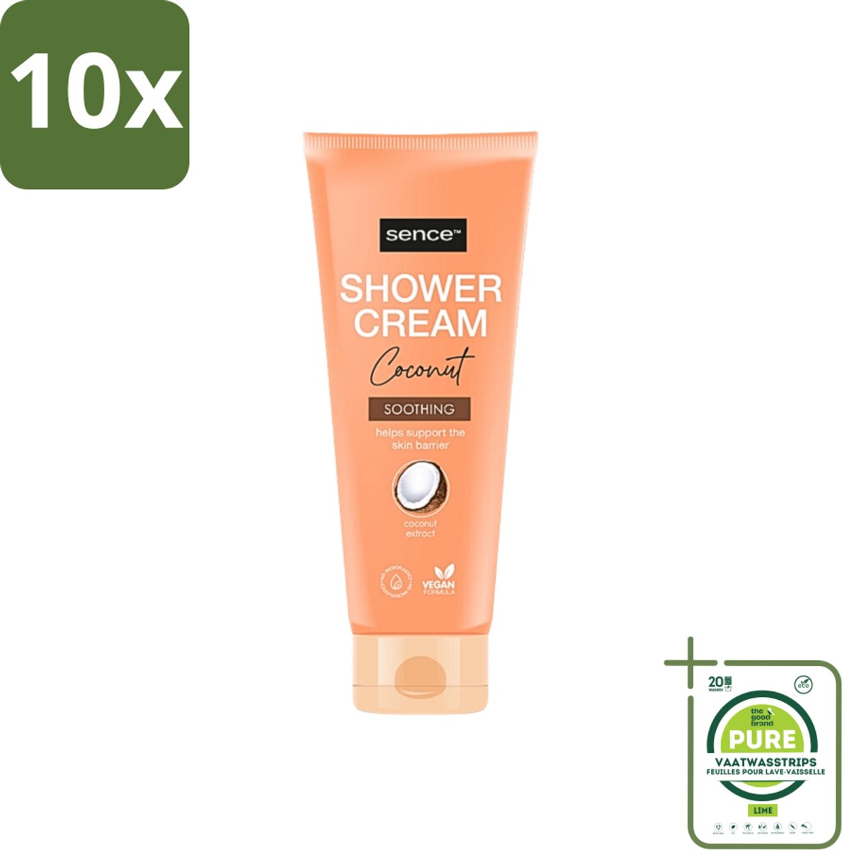 10 x Sence - Coconut - Douchecrème - Verzorgend - 200 ml - Grootverpakking - Douchecrème Kokos - Kokos Geur - Hydraterende Douchecrème - Verzorgende Douche - Zachte Huid