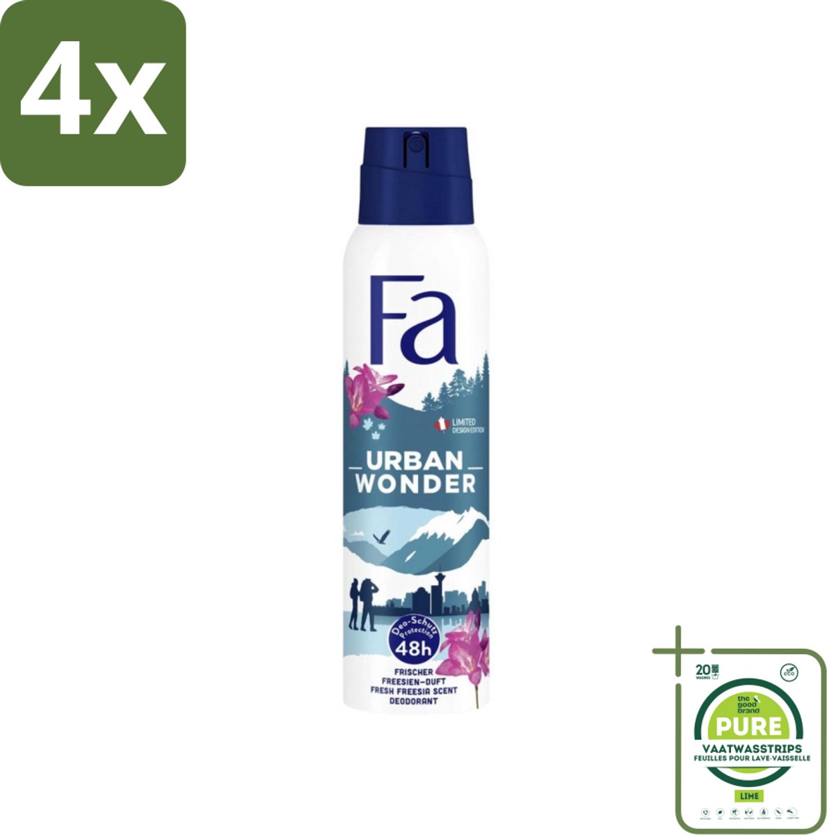 Fa - Deodorant Spray - Urban Wonder - Aardbei - 48 uur Bescherming - 150 ml - Voordeelverpakking - 4 stuks - Deodorant spray - Aardbei