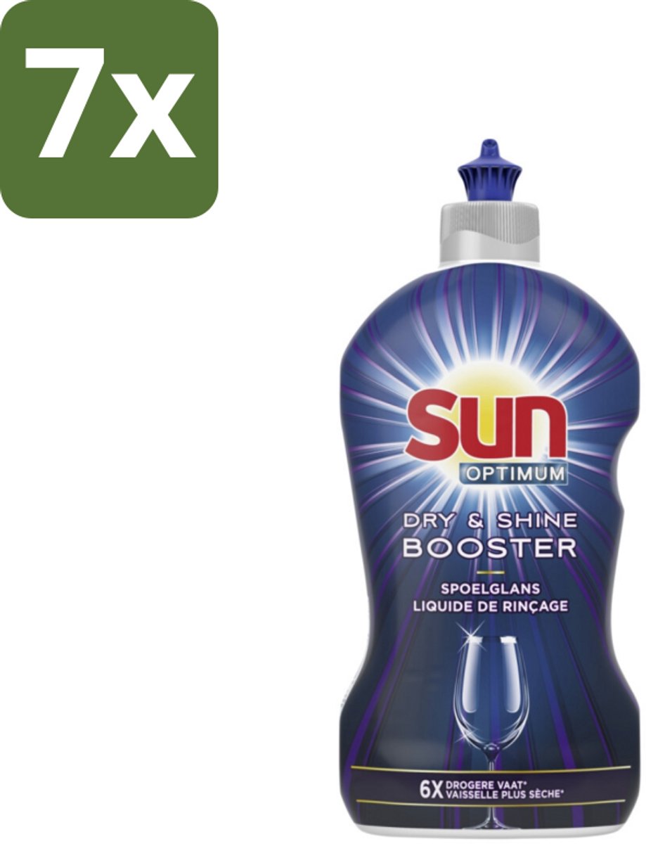 7 x Sun - Shine & Dry Booster - Spoelglans - 450 ml - Spoelglans - Vaatwasmachine - Snellere Droging - Streeploze Afwerking - Glanzend Resultaat