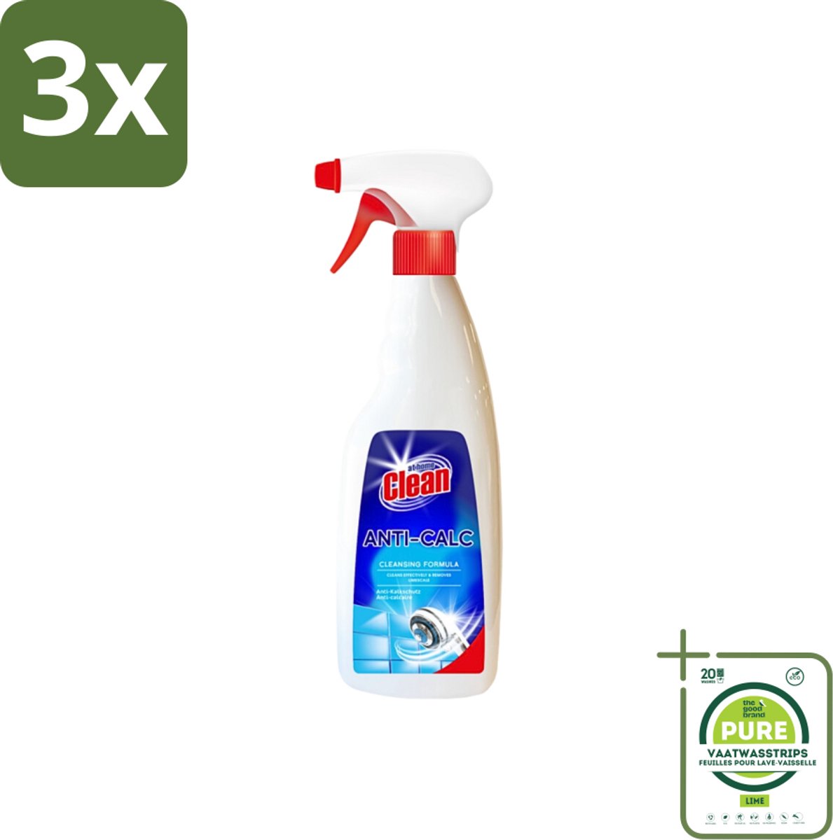 3 x At Home - Clean - Anti Kalk Spray - Snel Resultaat & Reinigt Effectief - 750 ml - Grootverpakking - Anti Kalk Spray - Kalk Verwijderen - Lijmresten Verwijderen - Kalkaanslag Verwijderen - Schoonmaken