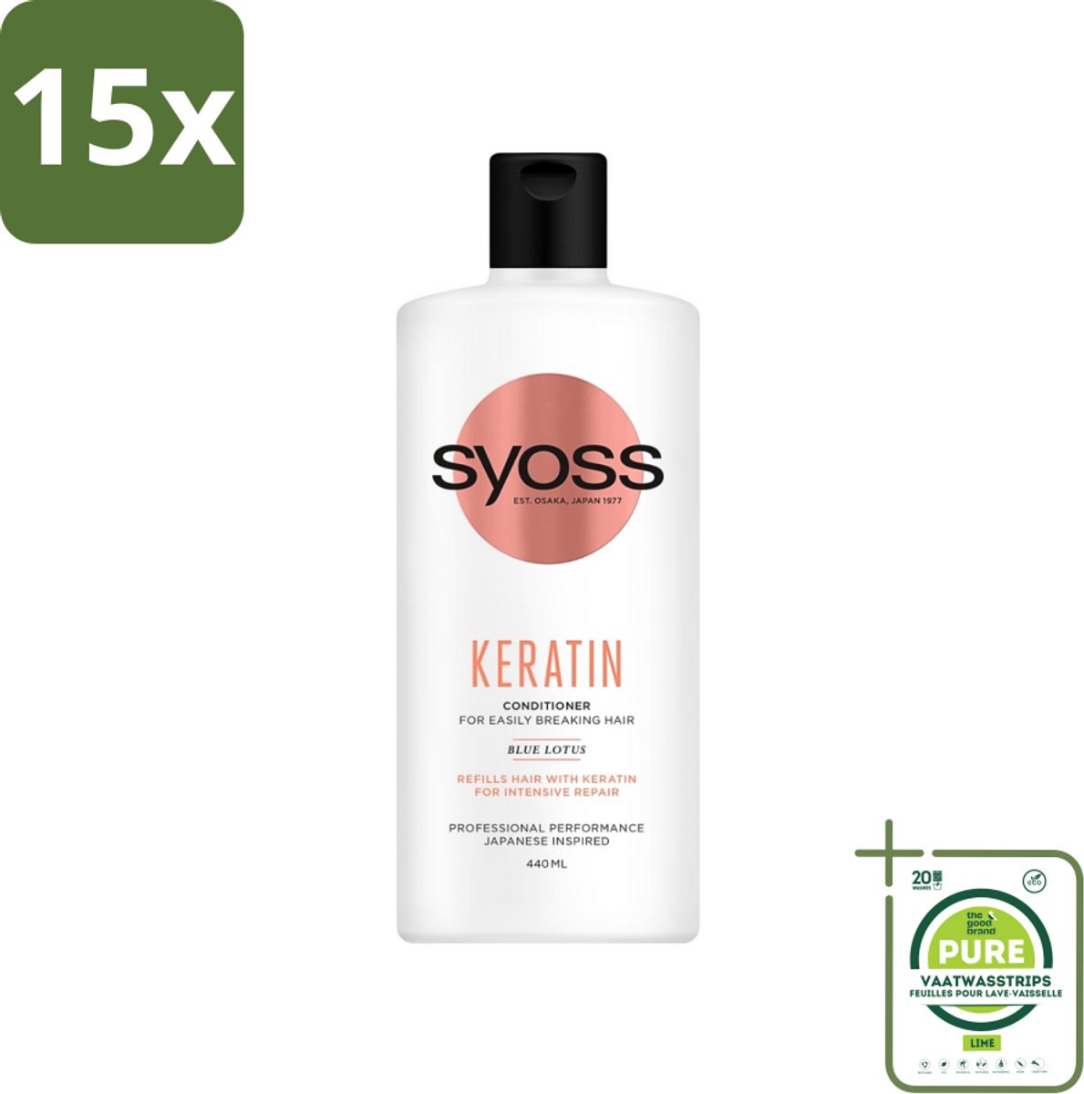 15 x Syoss Keratin Conditioner - Crèmespoeling - Keratine - 440 ml - Grootverpakking - Herstel Haar - Beschadigd Haar - Krachtig Haar - Droog Haar - Gezond Haar