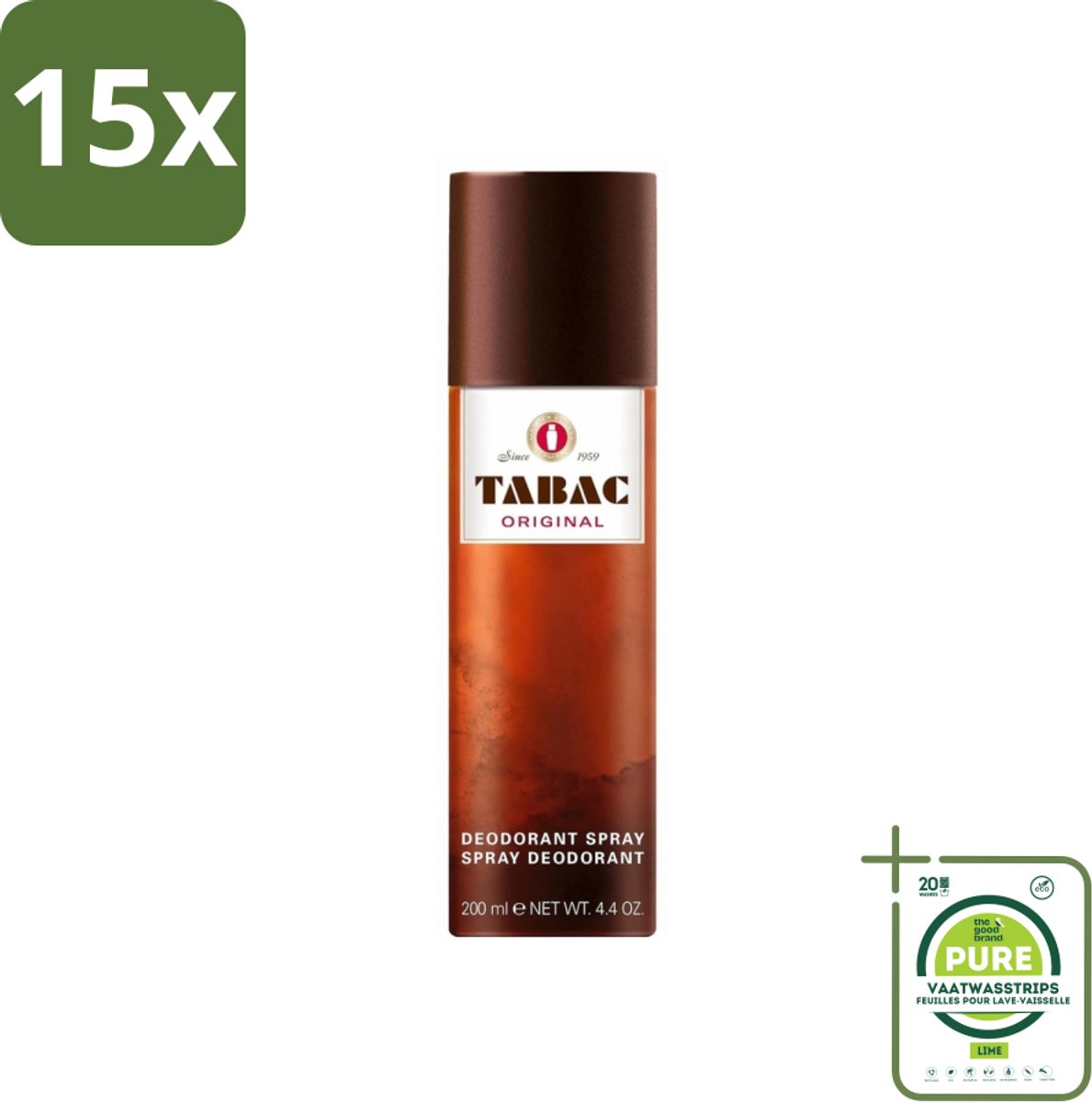 15 x Tabac Original - Deodorant Spray - Anti-transpirant - 200 ml - Grootverpakking - Tabac Original - Anti-transpirant - Deodorant Spray - Zweetvermindering - Mannelijke Geur