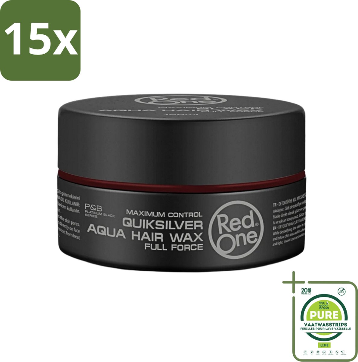15 x Red One - Haarwax - Quicksilver - Aqua Hair Wax - Voor Sterke Hold & Glans - 150 ml - Grootverpakking - Haarwax - Waterbasis Haarwax - Hold Haarwax - Glans Haarwax - Stijl Haarwax