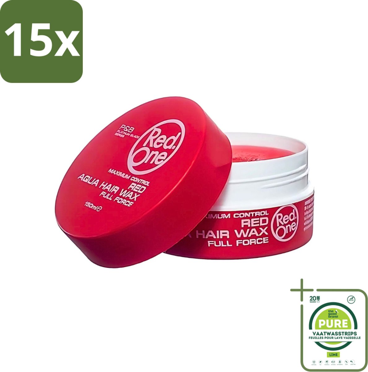 15 x Red One - Haarwax - Red - Aqua Hair Wax - Voor Stevige Styling & Glanzend Resultaat - 150 ml - Grootverpakking - Haarwax - Strak Haar - Glanzend Haar - Stijl - Fixatie