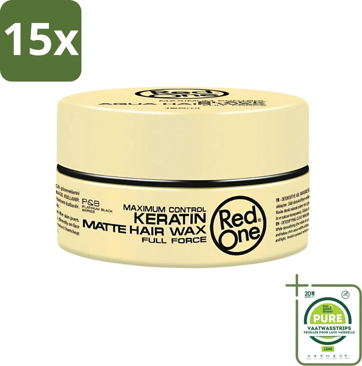 15 x Red One - Haarwax - Keratin Matte - Versterkende Styling - Voor Sterke Hold & Matte Look - 150 ml - Grootverpakking - Haarwax - Keratine - Matte Finish - Styling Wax - Haarversterking