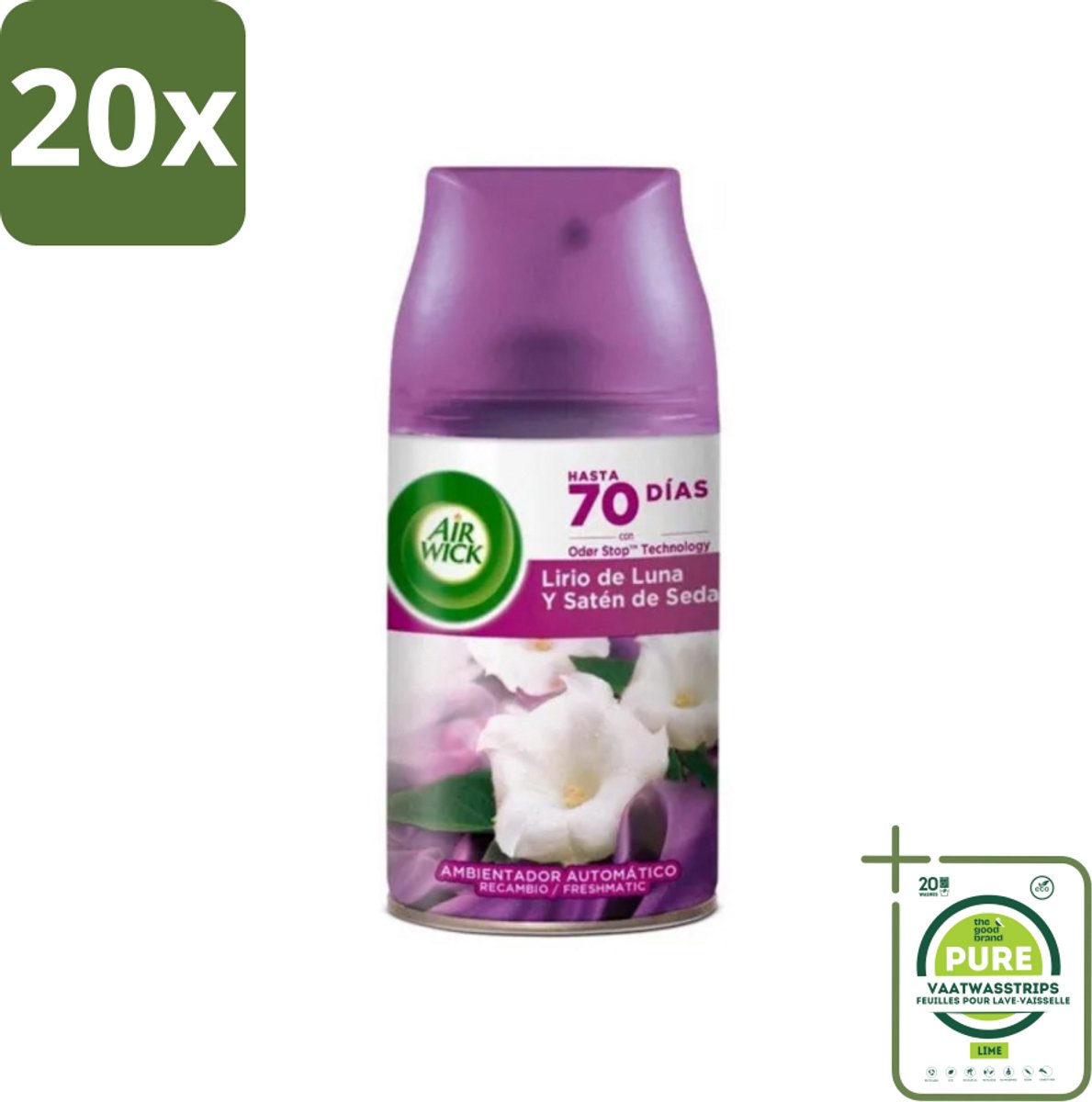 20 x Air Wick - Luchtverfrisser Navulling - Maan Lelie - Automatische Spray - 250 ml - Grootverpakking - Maanlelie - Geur - Essentiële Oliën - Geurverspreiding - Frisse Geur