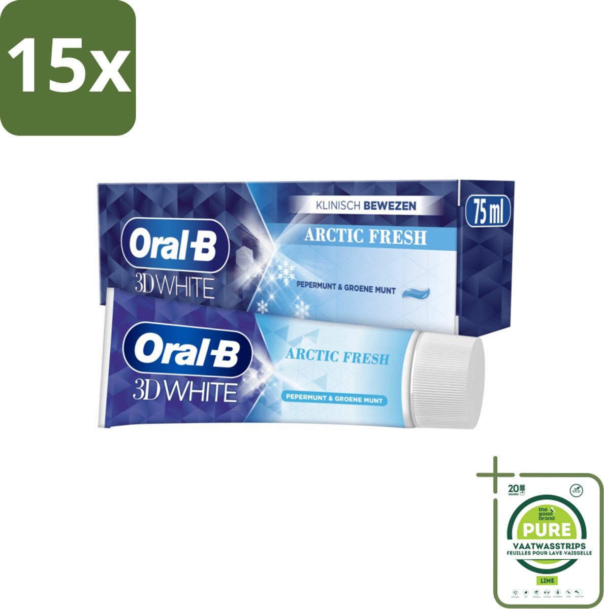 15 x Oral-B Tandpasta 3D White Arctic Fresh 75 ml - Grootverpakking - Tandpasta - Whitening - Frisse Adem - Glazuur - Tanden Reinigen