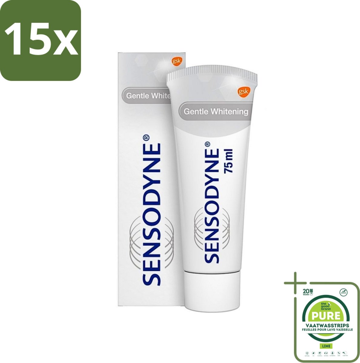 15 x Sensodyne - Tandpasta - Gentle Whitening - Voor Gevoelige Tanden - 75 ml - Grootverpakking - Gevoelige Tanden - Tandpasta - Witte Tanden - Tandglazuur - Verkleuringen