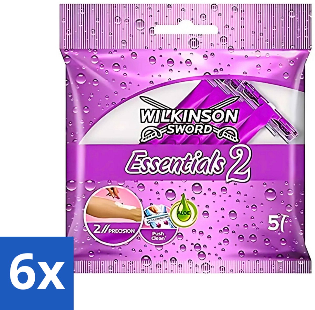 6 x Wilkinson - Wegwerpscheermesjes Essentials 2 - Voor Dames - Antislip Greep - 5 scheermesjes - Wegwerpscheermesjes Dames - Scheermesjes Voor Dames - Antislip Handgreep - Wegwerpscheermesjes - Scheermesjes Voor Vrouwen