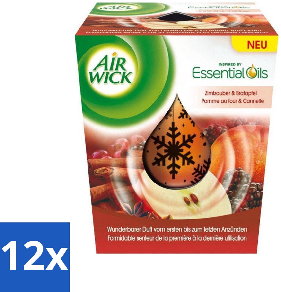 12 x Air Wick - Geurkaars - Essentiële Oliën - Appel & Kaneel - 105 g - Geurkaars Appel Kaneel - Geurkaars - Essentiële Oliën - Warme Geur - Knusse Sfeer